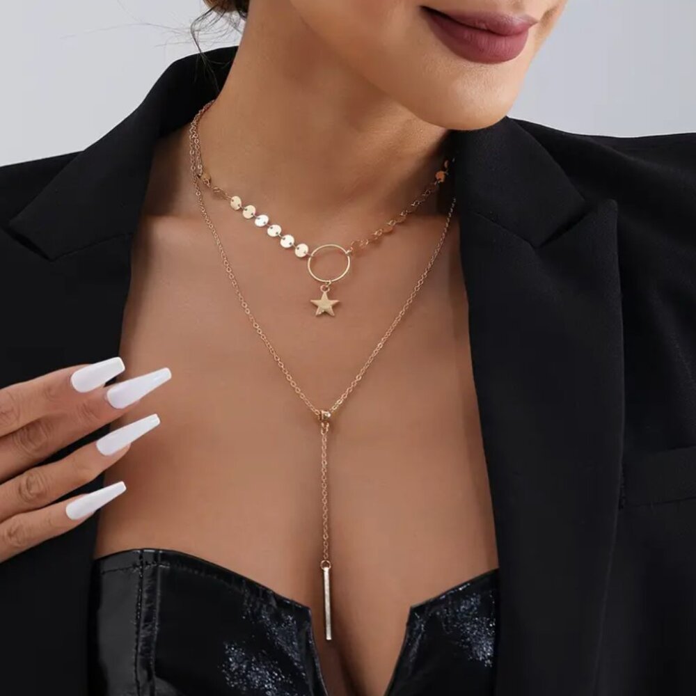 Free People ⭐️ Gold Star 2 Layer Choker Necklace - Picture 6 of 7